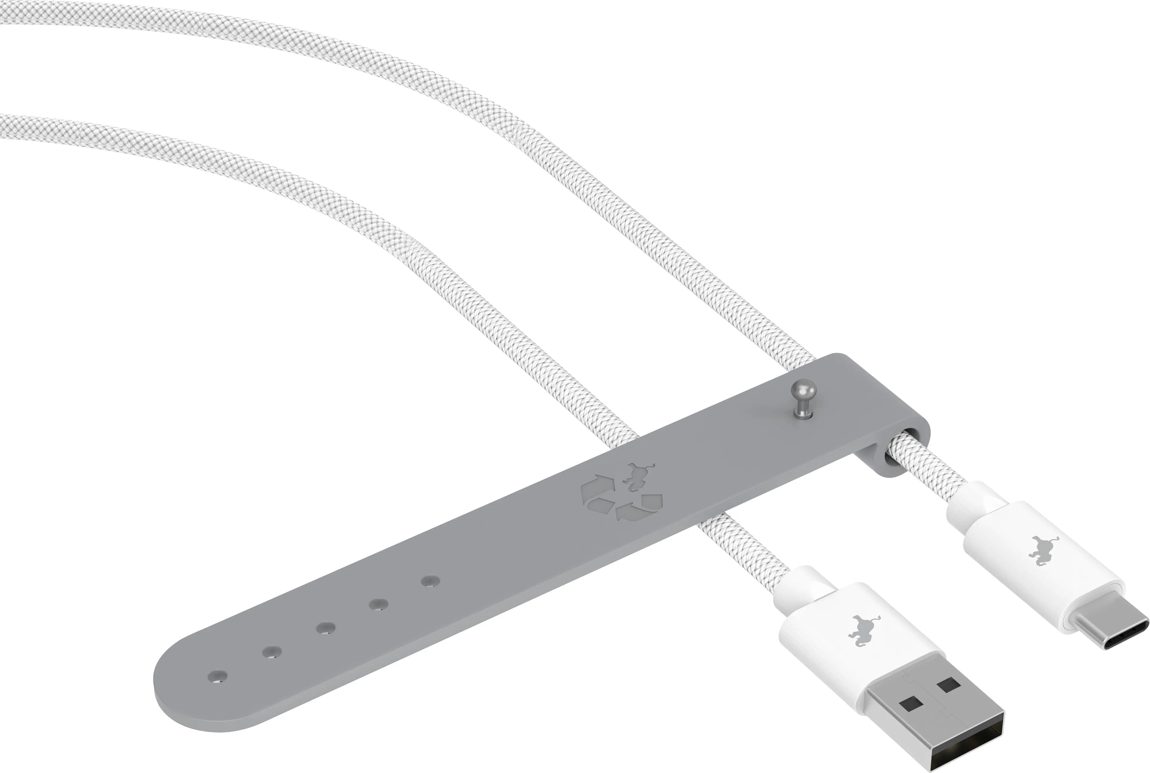 Left. Nimble - Powerknit USB-A to USB-C Cable 1M/3.3FT Fast Charging for iPhone 16/15, Samsung S24–S10, Note 20/10, Pixel, Moto & More - White.