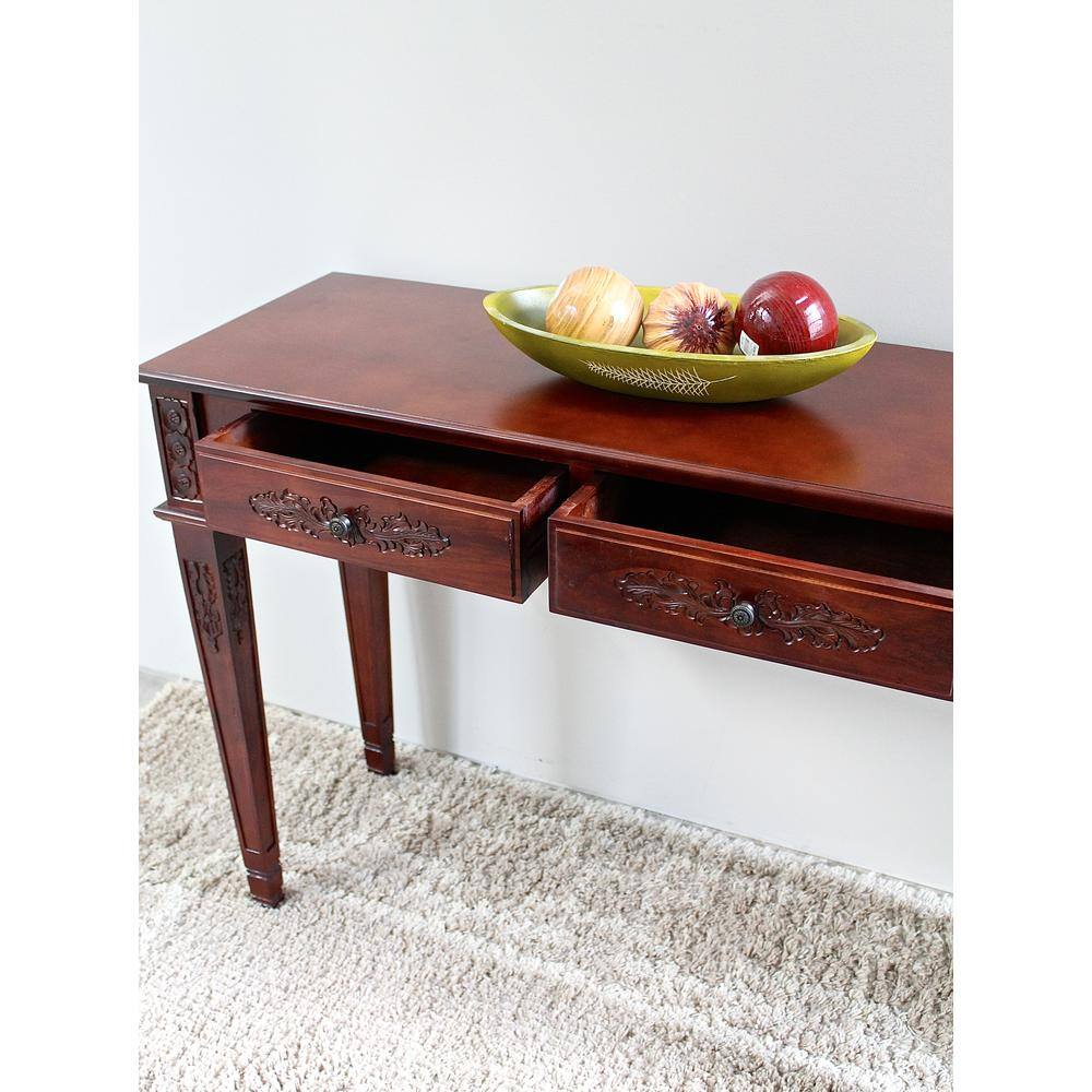 Front. International Caravan - International Caravan Windsor Two Drawer Rectangular Console Table - Stain.