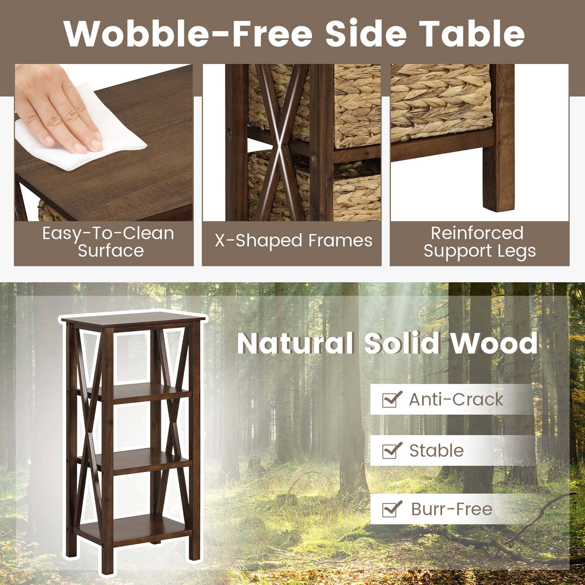 Wobble-Free Side Table: Easy-To-Clean, X-Shaped Frames, Surface Reinforced Support Legs, Natural Solid Wood, Anti-Crack, Stable, Burr-Free.