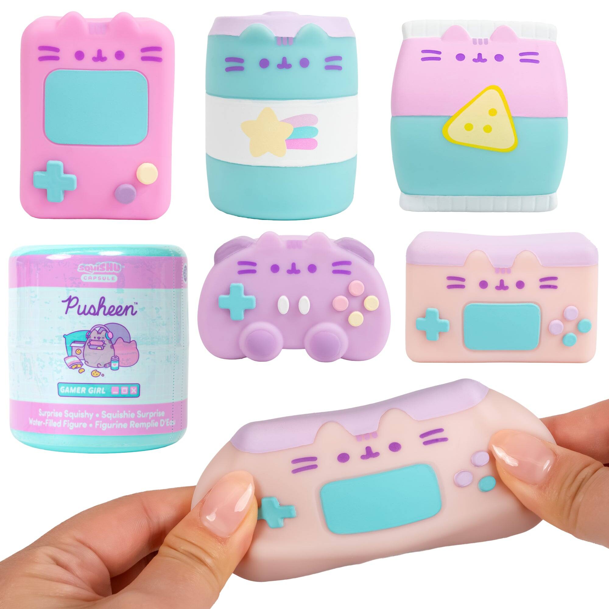 Squishu Capsule Pusheen  
The Gamer Girl  
Surprise Squishy Squishie Surprise Water-Filled Figure