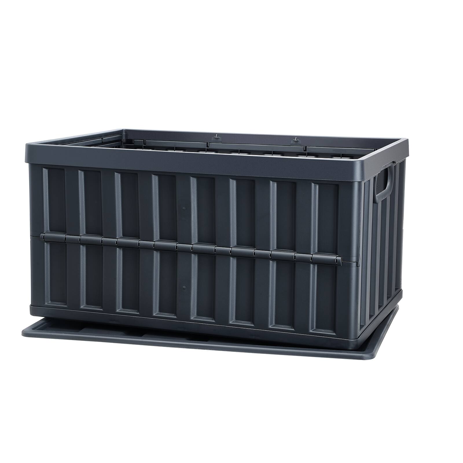 Alt View 5. VEVOR - Foldable Storage Bins with Lids, 65L 3 Packs, Folding Plastic Stackable Utility Crates with Handles - Black.