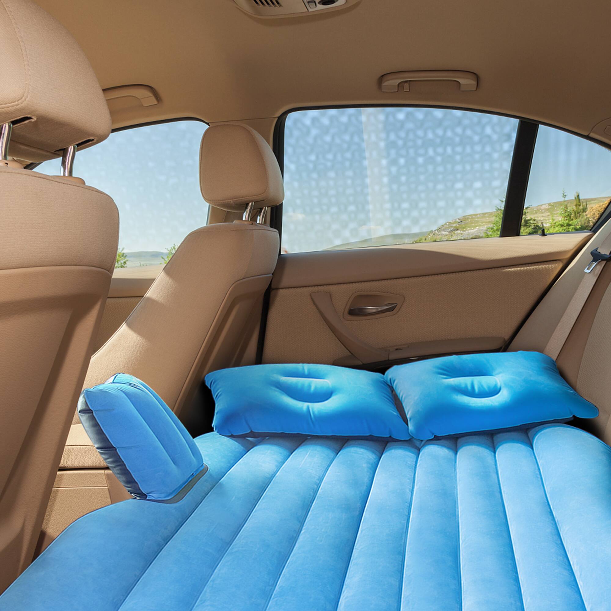 Alt View 2. Oumilen - Inflatable Car Air Mattress with Pillows, Blue - Blue.