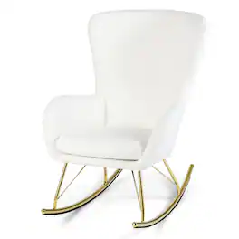 WELLFOR - Nursery Rocking Chair with Curved Backrest and Armrests - White