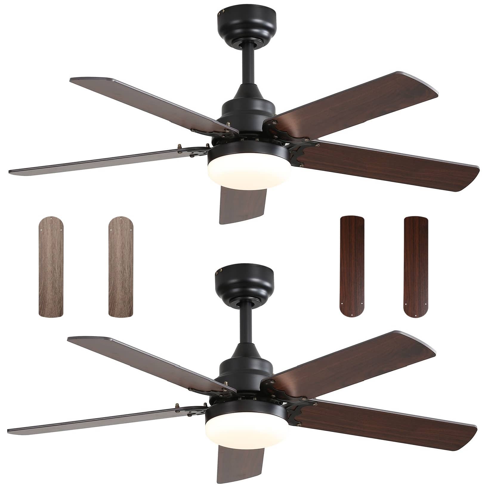 Sofucor - 42 Inch Modern Ceiling Fan with Light and Remote Control 6 Adjustable Wind Speed Dimmable Light & Bedroom Ceiling Fans - Black - 2PCS