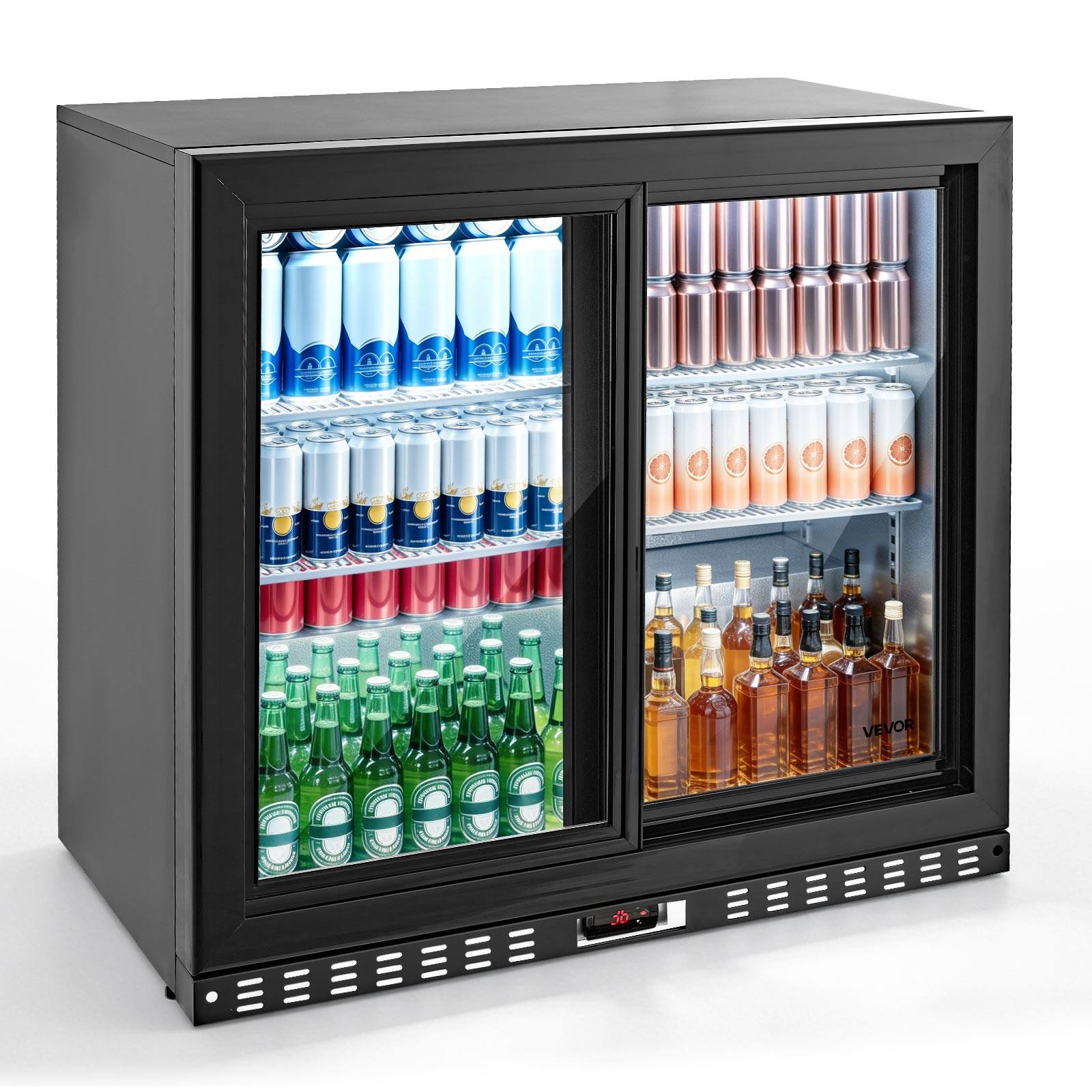 Alt View 5. VEVOR - Back Bar Cooler, 7.4 Cu. Ft Commercial Beverage Refrigerator, Under Counter Bar Fridge with 2 Sliding Doors - Black.