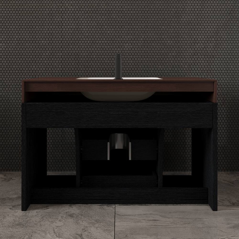Alt View 3. Loheer - Loheer 29.9 inch floating bathroom vanity Sintered Stone Top Wall Mounted - Black, Walnut.