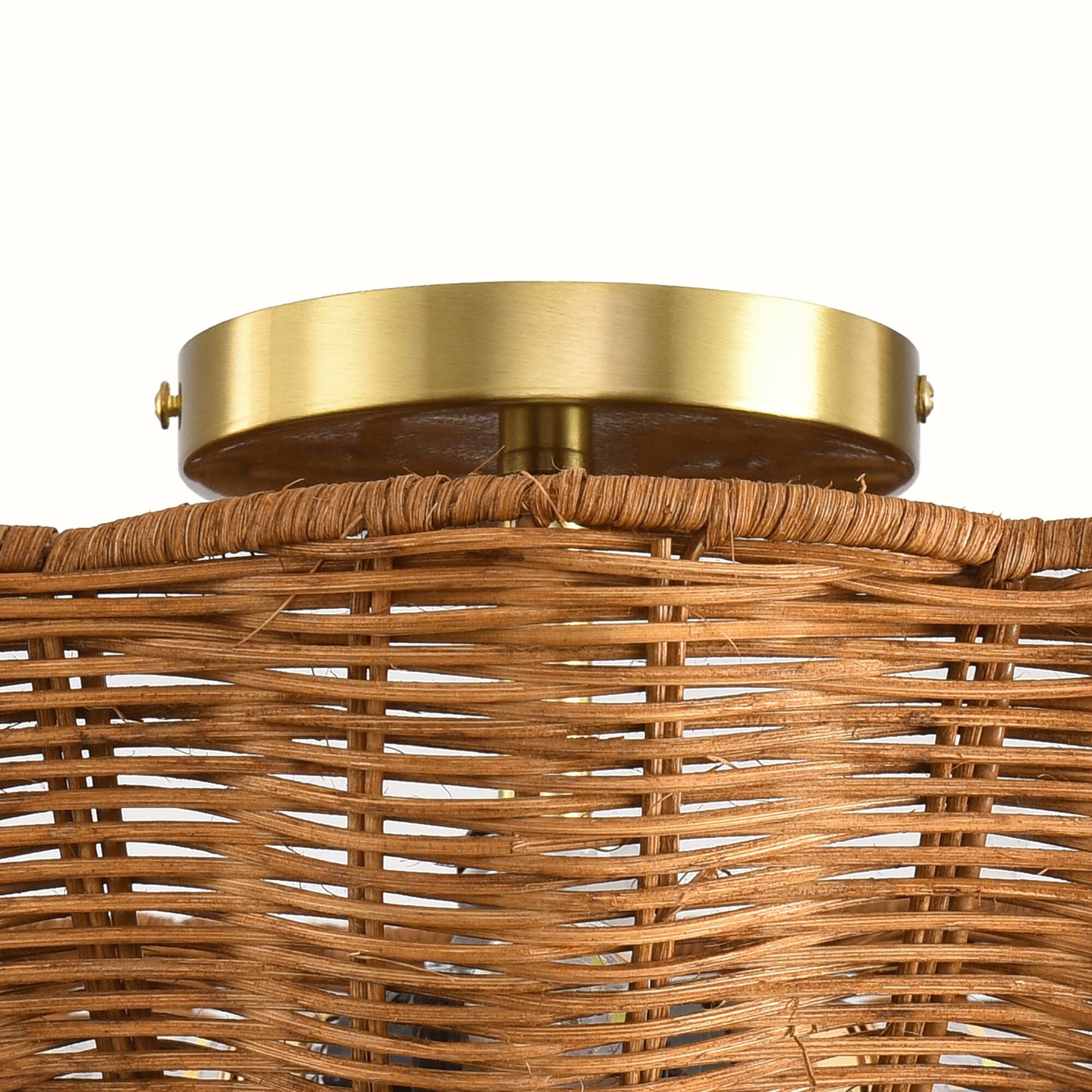 Alt View 8. Parrot Uncle - 15 Inch Boho Scalloped Rattan Flush Mount Ceiling Light 3 Light Wicker Fixture - Natural.