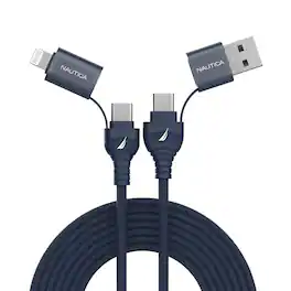 Nautica - CB400 4In1 Multi Port 100W PD Braided Fast Charging & Data Sync 4 ft Cable for iPhone, Samsung and More - Navy