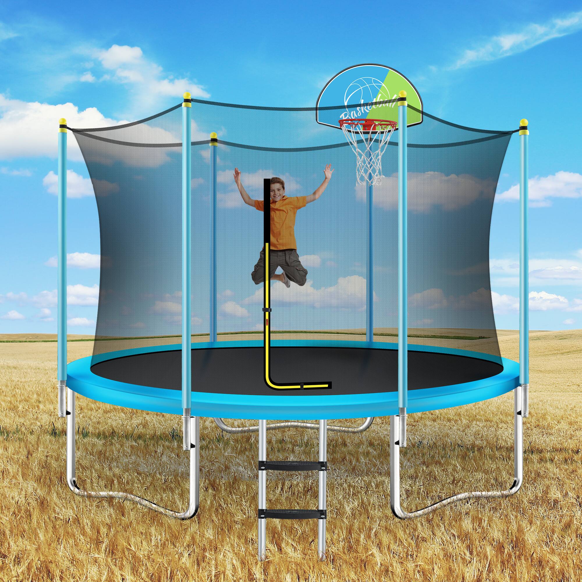 Back. LOVMOR - Lovmor 8 FT Trampoline with Basketball Hoop and Ladder Recreational Trampoline for Kids.