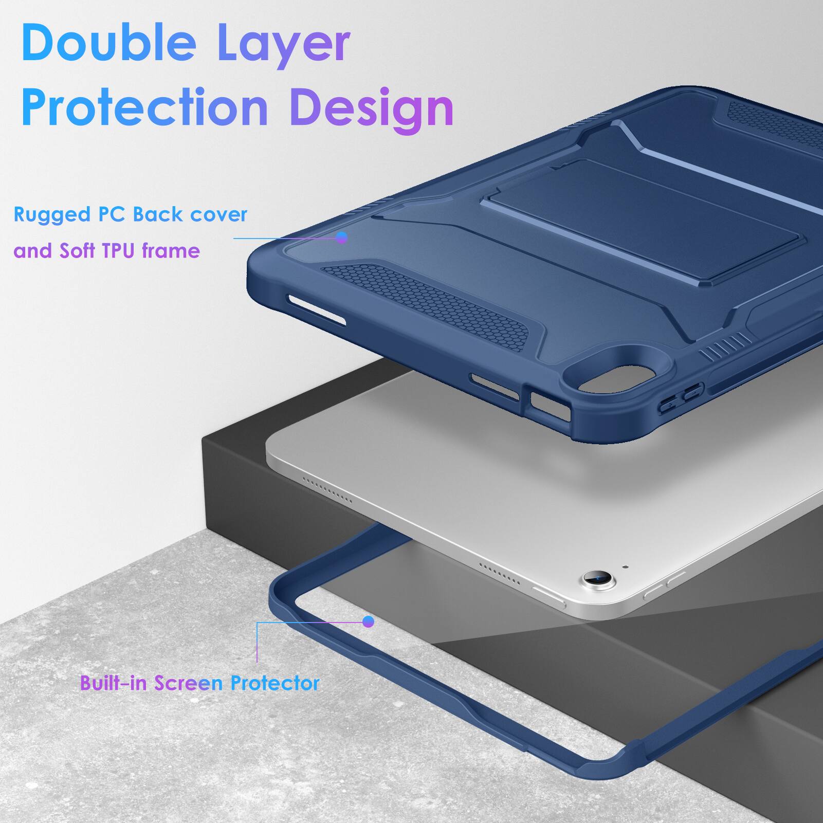 Double Layer Protection Design

Rugged PC Back cover and Soft TPU frame

Built-in Screen Protector