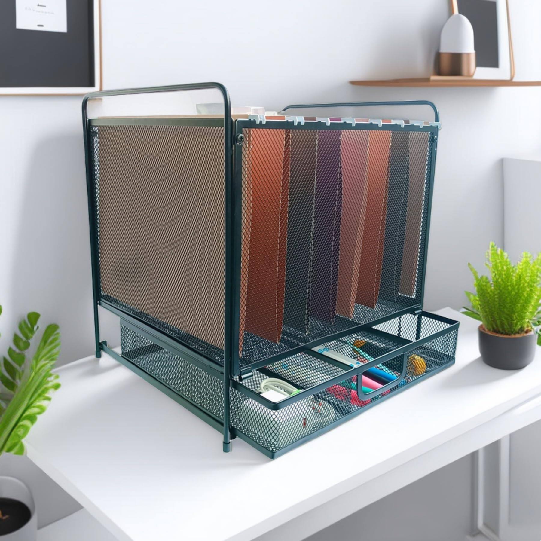 Alt View 1. Earthley Blooms - Mesh Desktop Hanging File Organizer Drawer Office Supplies Home Filing Letter Size.