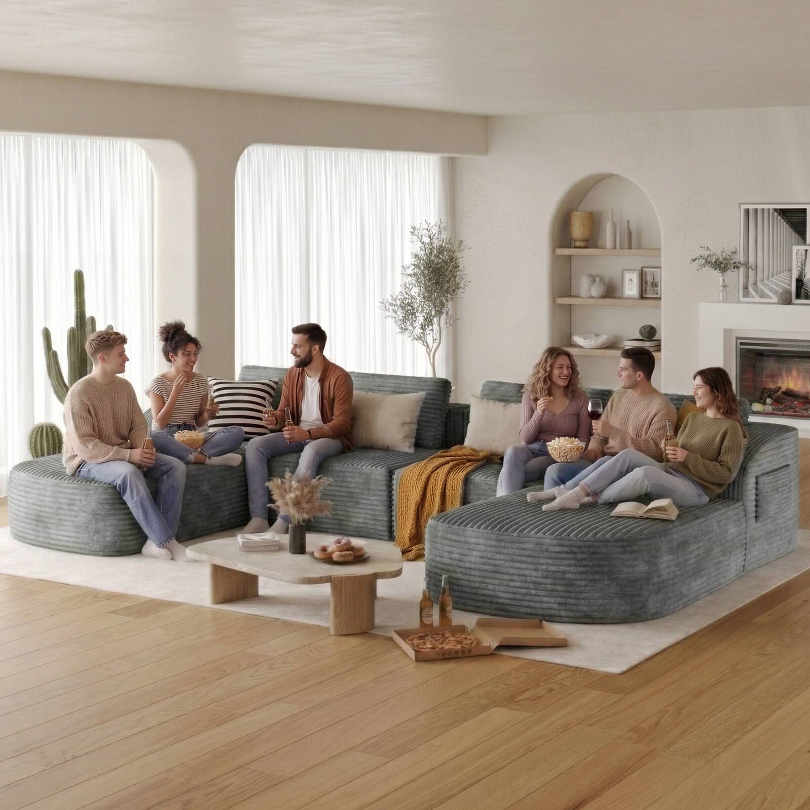 Alt View 5. Pinmoco - PINMOCO Modular Sectional Sofa, Sleeper Sofa Bed with 3 Pillows, Boneless Couch with Side Pockets - U-Shape Gray.