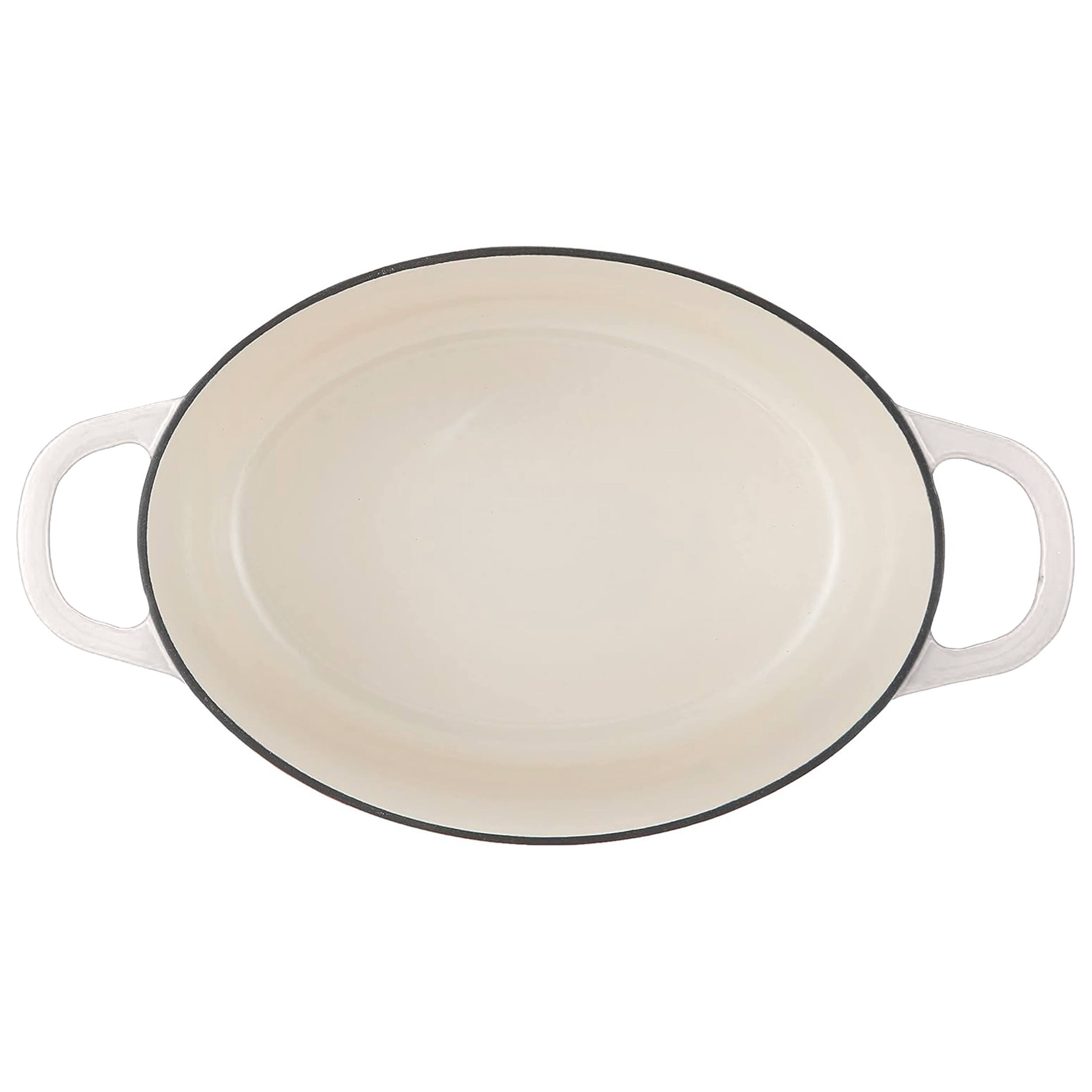 Alt View 1. Crockpot - Crockpot Artisan 7 Quart Oval Enameled Cast Iron Dutch Oven in Linen with Gold Handle - Linen.