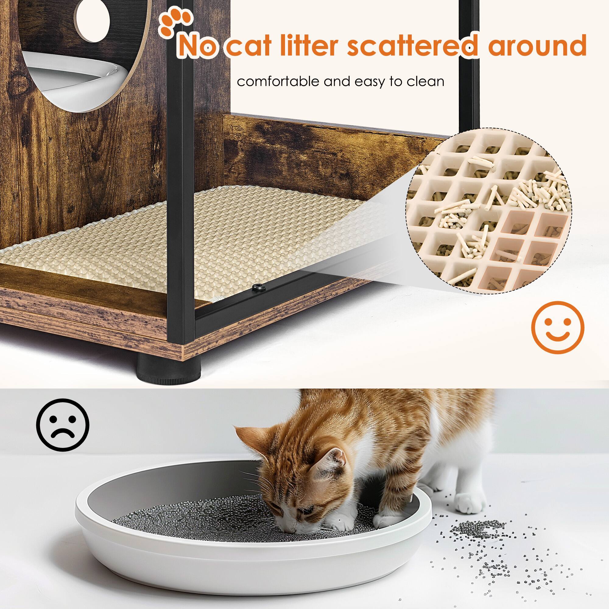 No cat litter scattered around  
comfortable and easy to clean