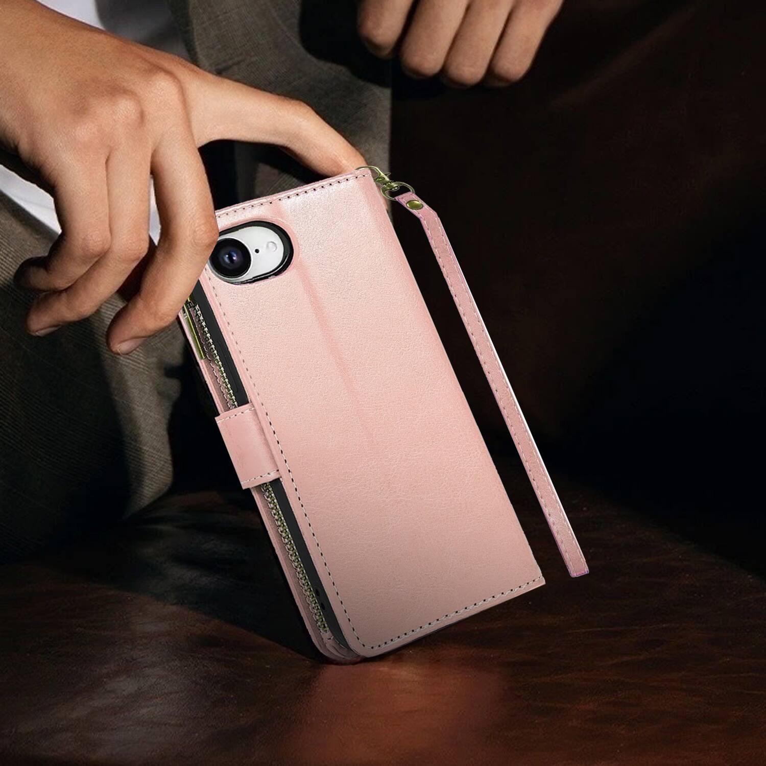 Alt View 6. Equipd - Phone Case for Apple iPhone 17e / iPhone 16e, Luxury Wallet Card ID Zipper Money Holder Cover (Rose Gold) - Rose Gold.