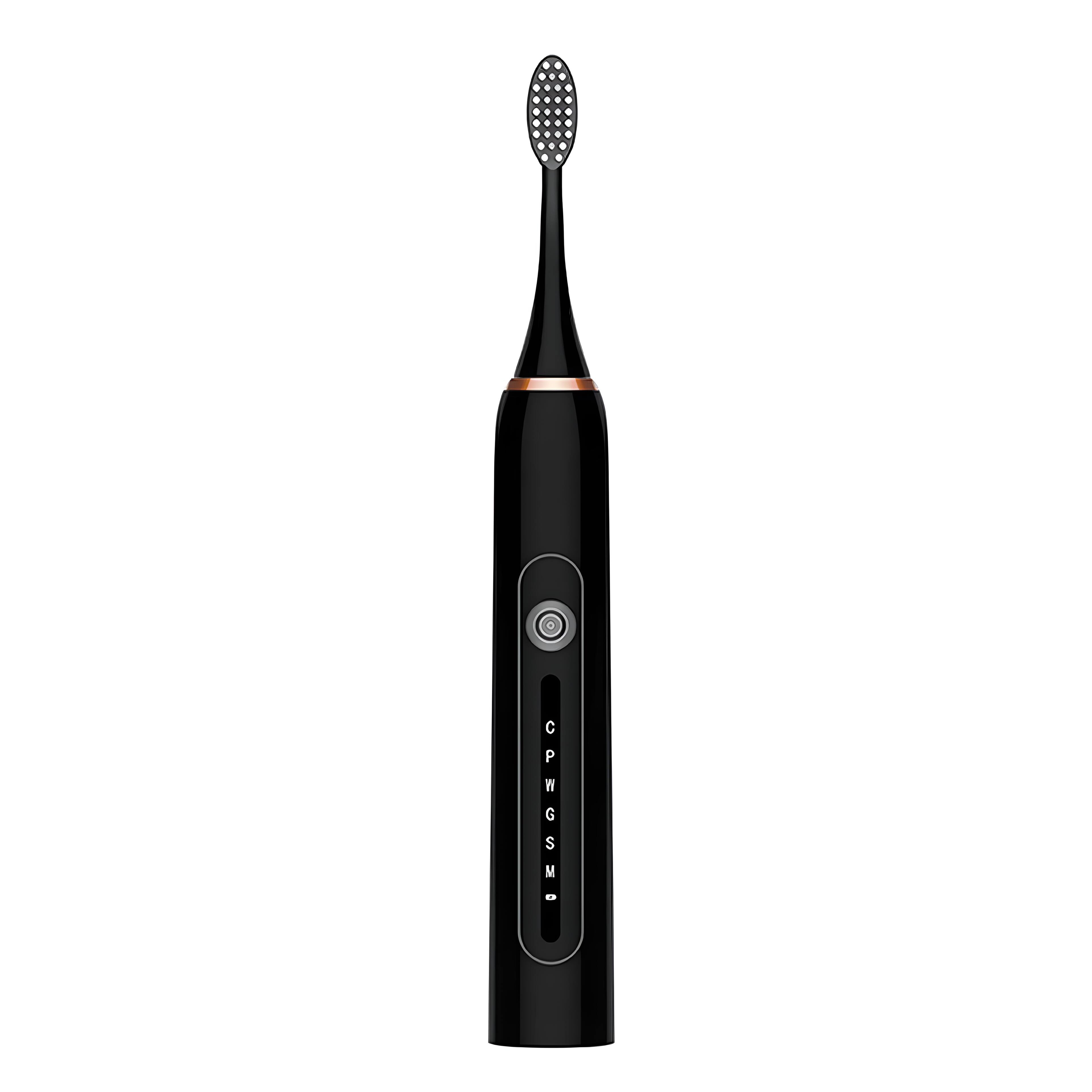 Front. Cluzine - Black Sonic Electric Toothbrush, 6 Modes, 42000 VPM, IPX7, 60-Day Battery for Oral Care.