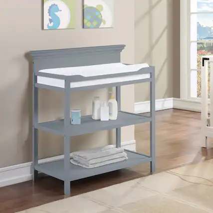 Front. GOODSILO - Versatile Baby Changing Table with Safety Rails and Dual Storage Shelves in Classic Gray Finish for Modern Nurseries - Gray.