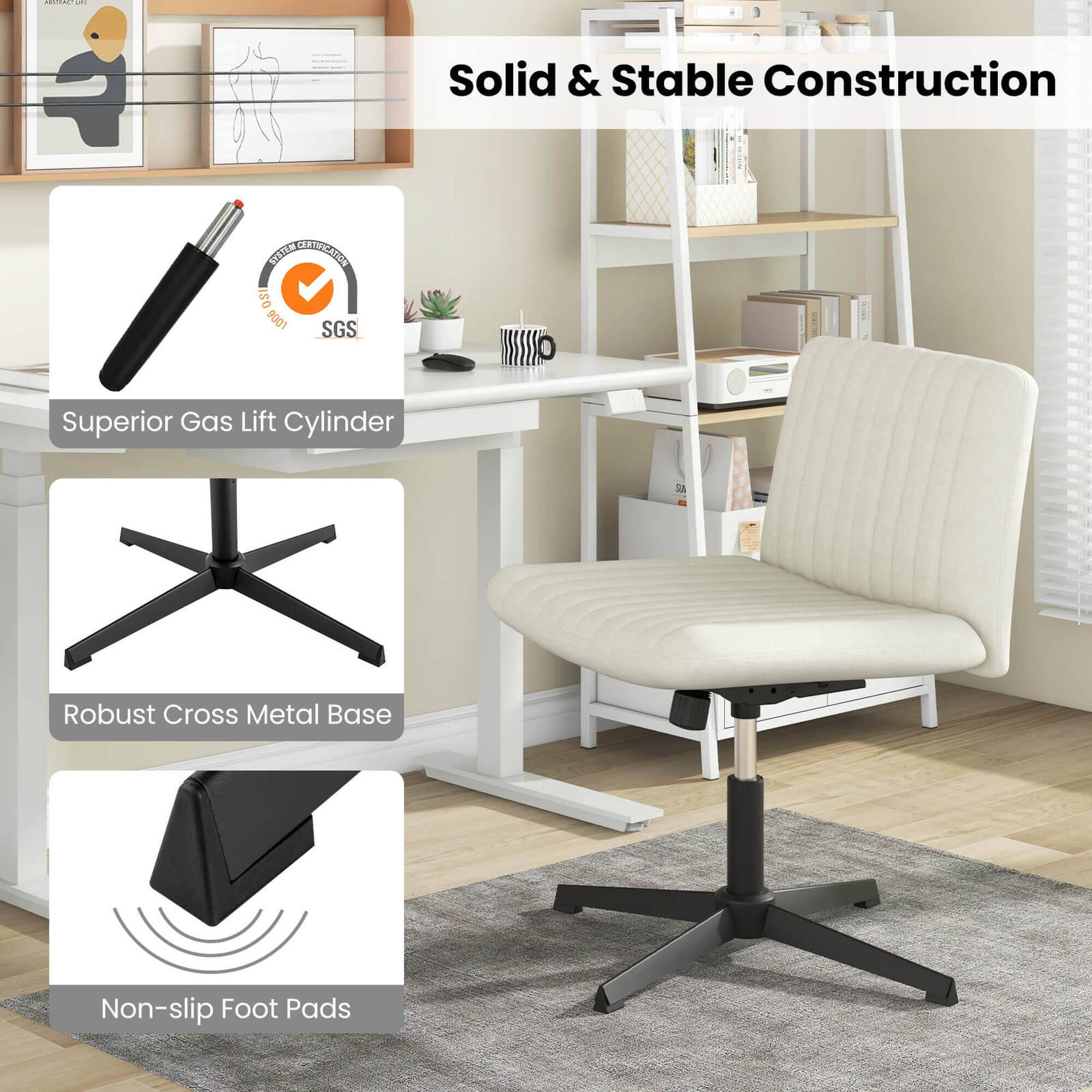 Solid & Stable Construction: 1. Superior Gas Lift Cylinder 2. Robust Cross Metal Base 3. Non-slip Foot Pads