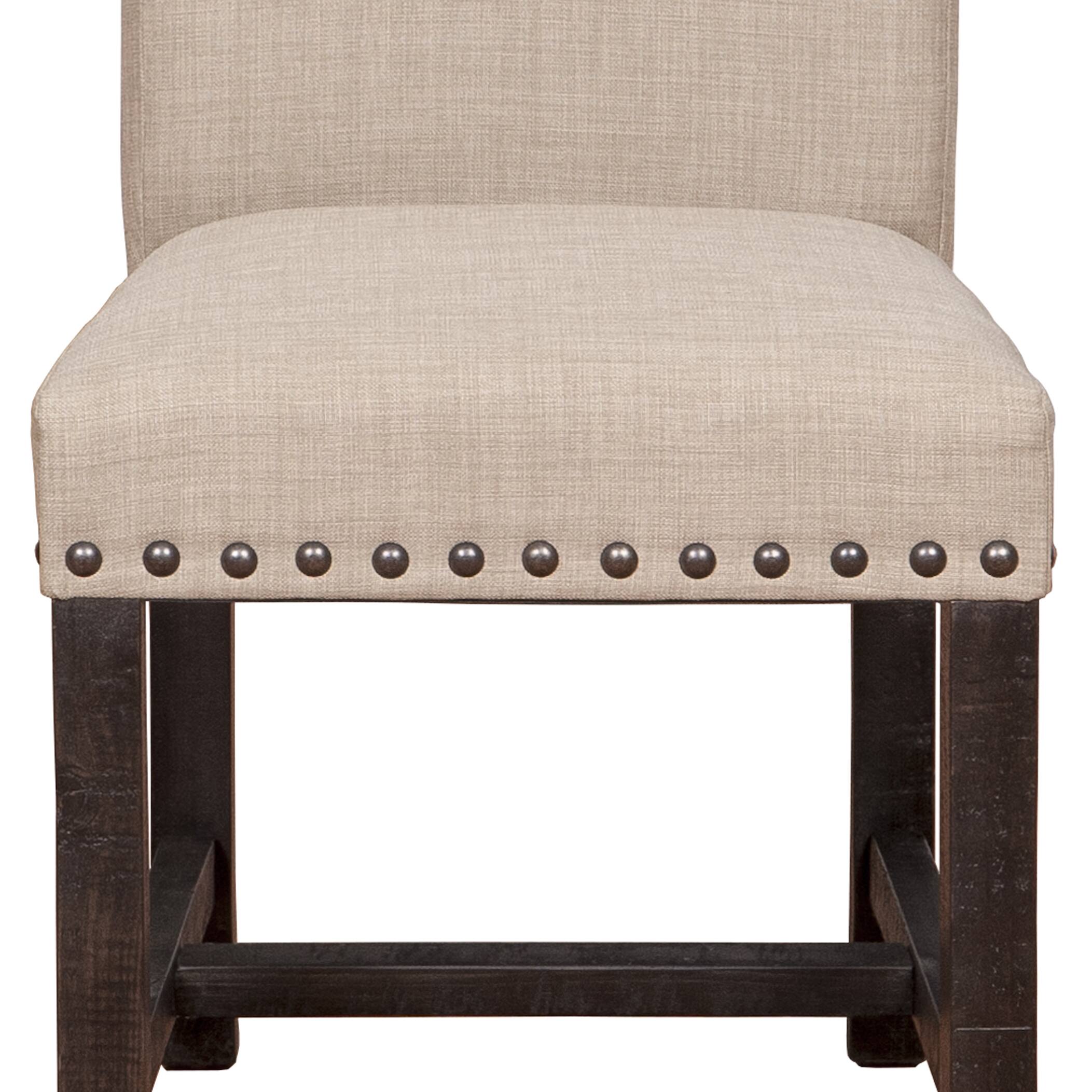 Alt View 1. Manhattan Lane - Fabric Upholstered Wooden Side Chair with Nail Head Trim Accents, Set of 2 - Black and Beige.