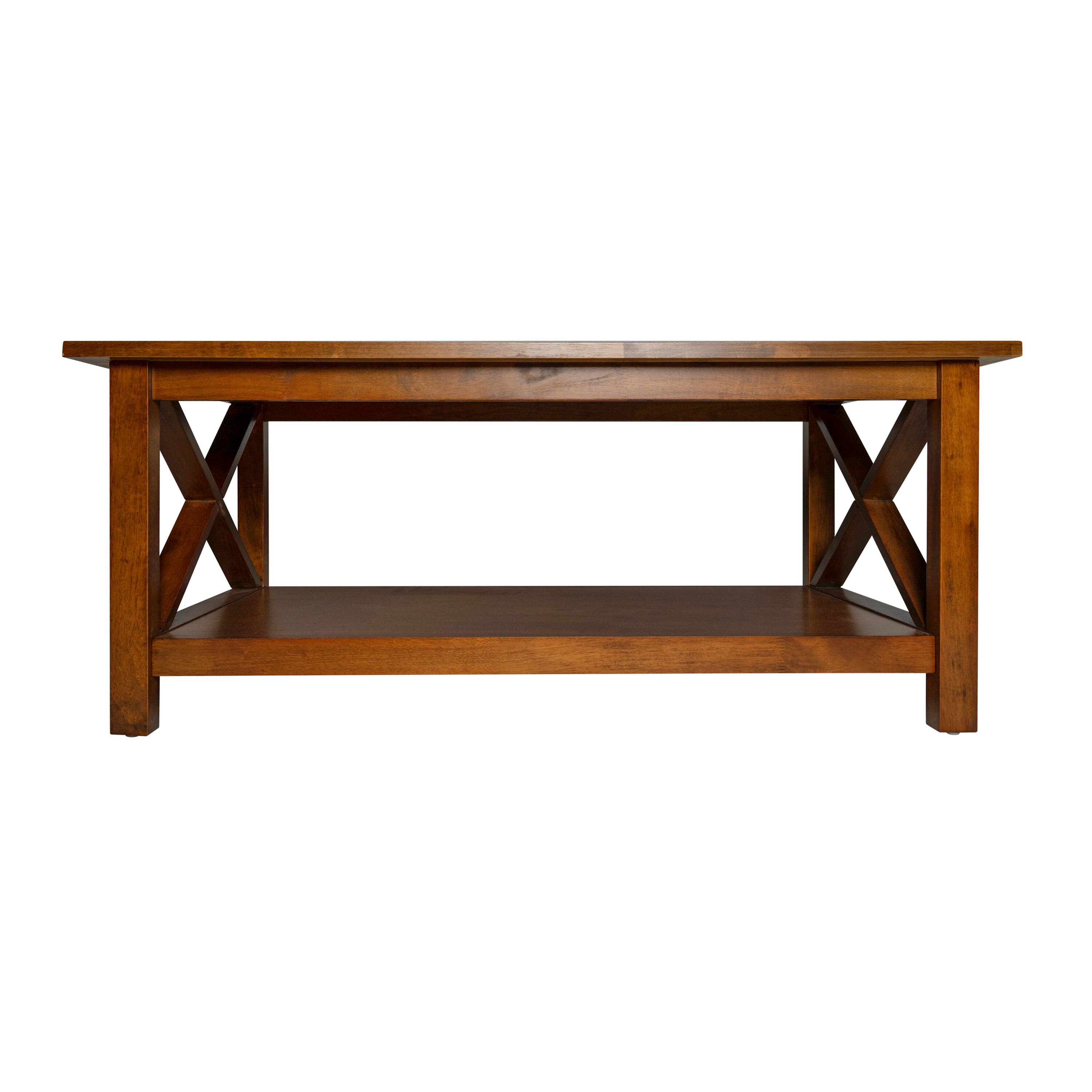Angle. Flash Furniture - Jasper Farmhouse Style Solid Wood Coffee Table with Traditional X-Frame Design and Lower Shelf in Walnut - Brown.