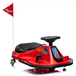 GARVEE - 24V Electric Drift Kart for Kids, 360° Spinning Ride On Car w/2 Speeds, Lights, Music & Flags, for Ages 3+ - Red