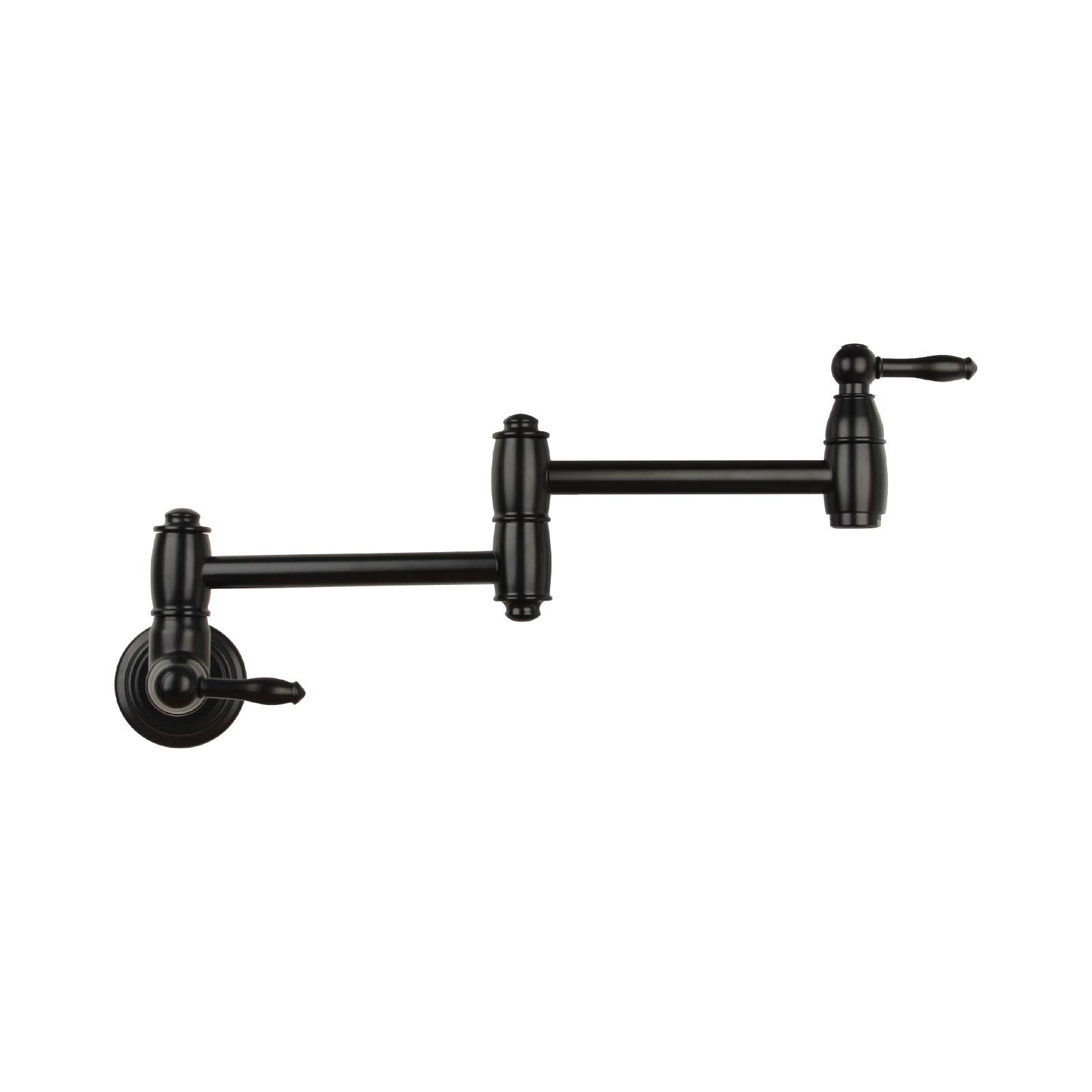 Alt View 1. Akicon - Akicon Solid Brass Wall-Mounted Pot Filler Kitchen Faucet with Dual Joint Swing Arms for Stovetop in Matte Black - Matte Black.