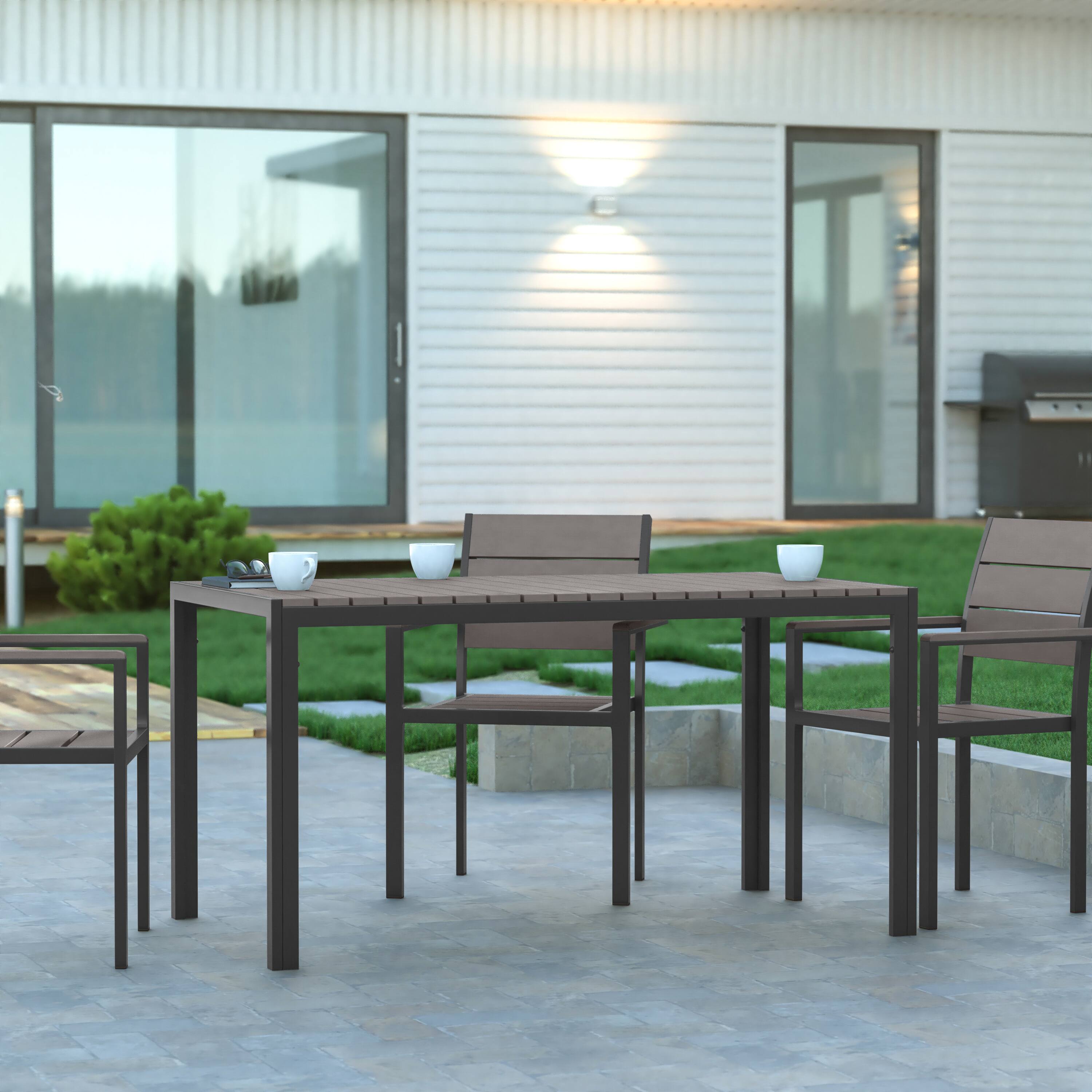 Alt View 1. Emma + Oliver - Fena 55" x 31" Outdoor Dining Table with Faux Teak Poly Slat Top and Metal Frame - Gray Top/Gray Frame.