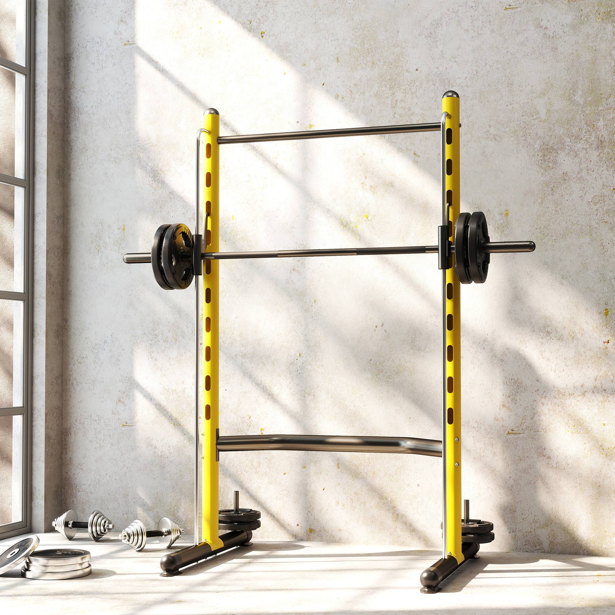 Alt View 7. Soozier - Squat Rack with Pull-Up Bar, Adjustable Power Rack with Barbell Bar, Multi-Functional Bench Press Rack - Yellow.