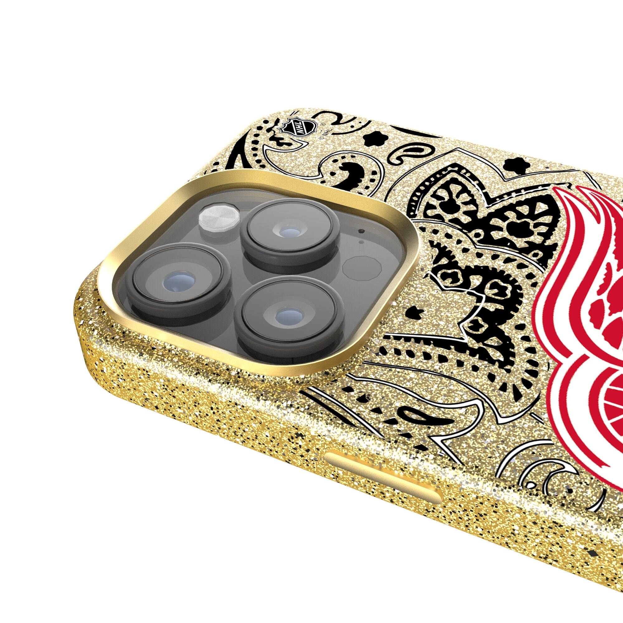 Alt View 3. Keyscaper - Gold Detroit Red Wings Paisley Bling iPhone Case - 15 Pro Max - Gold.