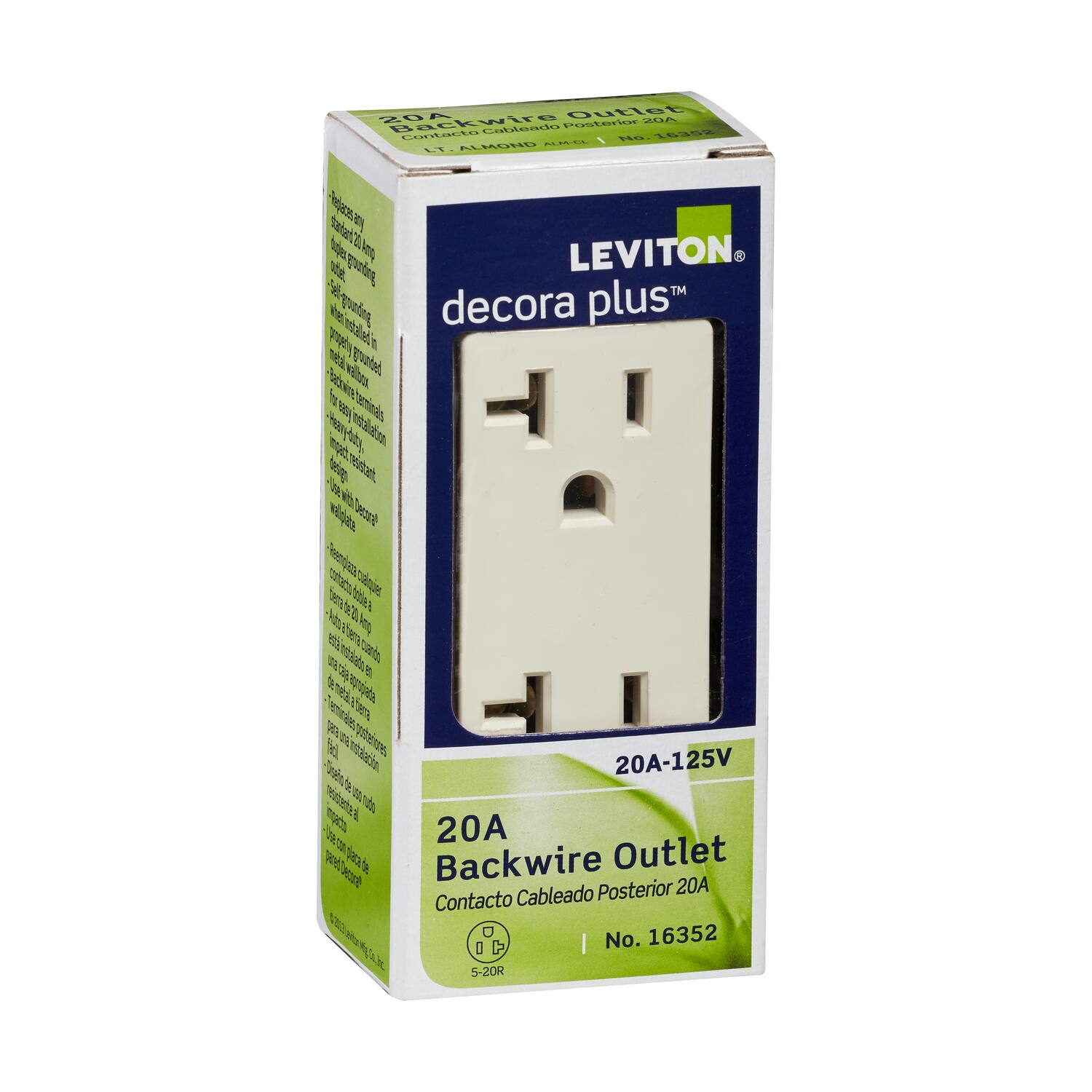 20A Outlet 20A Backwire Contacto Cableado Posterior No. 16352 ALM-CL / LT ALMOND Peeplas any standard any tupler Amp LEVITON outer. anhourg Self-grounding when decora plus properly metal installed in grounded welbox. easy installation " Use design redustants wallofate Decoral fiera tobile balajes Auto was estainstalabado.es una cuando 4 e melab fherra para posteiores fc! Instalación 20A-125V main de 150 mpacto neutranhed nudo 20A pared Decont para Backwire Outlet Cableado Posterior 20A Contacto t | No. 16352 5-20R