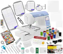 Brother - PE900 Embroidery Machine Ultimate Bundle - Includes 4 Hoops, 20 Premium Threads, Stabilizer Sheets & More - White