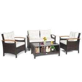 Kadyn - 3 Pcs Patio Wicker Furniture Set Garden Conversation Sets with Storage Table and Protective Cover-Off Red - White