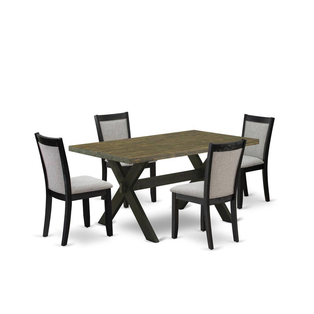 Alt View 4. East West Furniture - X676MZ606-5 5 Piece Dinette Set - Distressed Jacobean Table with 4 Shitake Linen Fabric Kitchen Chairs - Wire Brushed - Multi-Color.