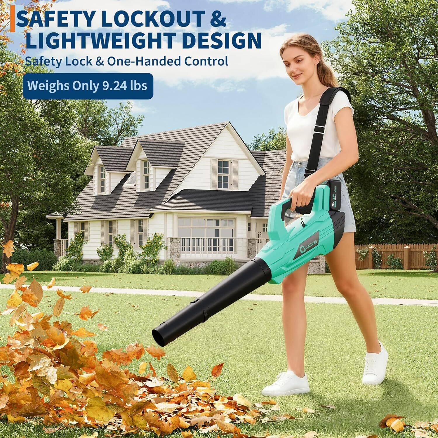 Back. Acekool - 2 Speed 700CFM 250MPH Cordless 20V Electric Leaf Blower for Lawn Care, Blowing Leaves, Patio, Dust, Blue - Blue.