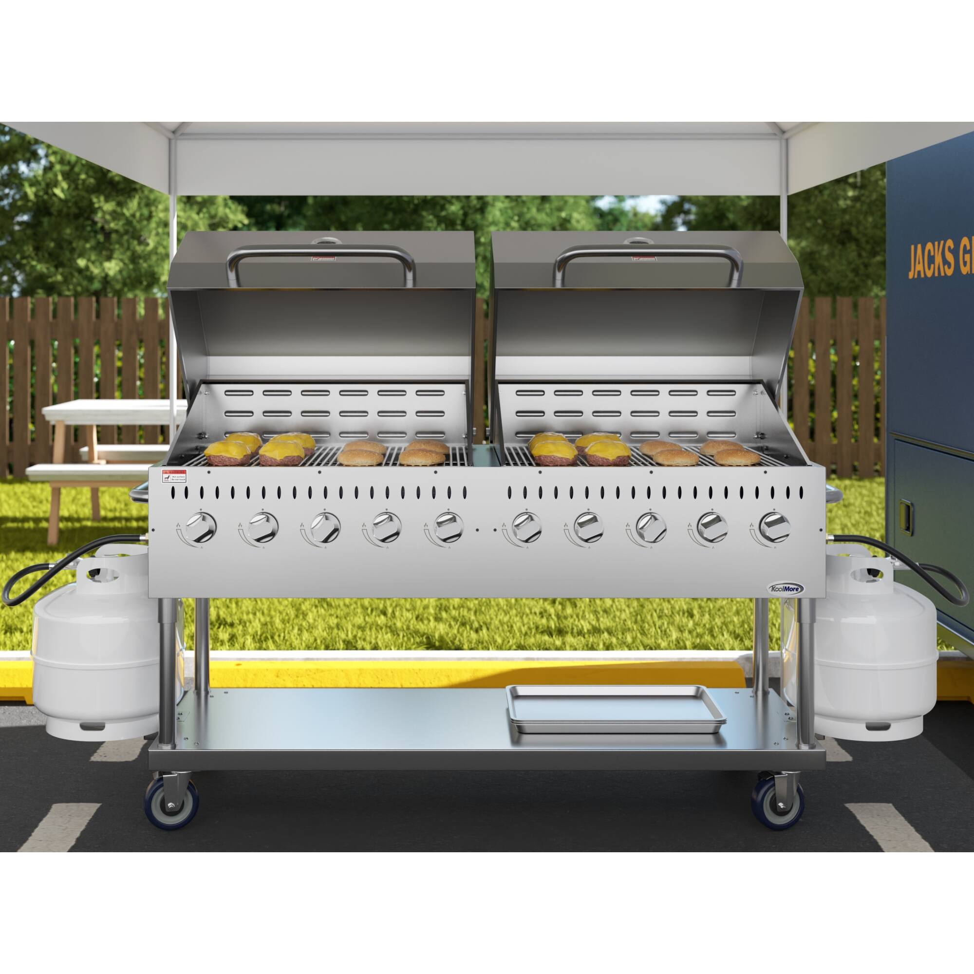 Alt View 1. Koolmore - 72 in. 10-Burner Commercial Outdoor Propane Gas Grill with Two 36 in. Roll Dome Covers in Stainless-Steel, ETL Listed - Stainless Steel.