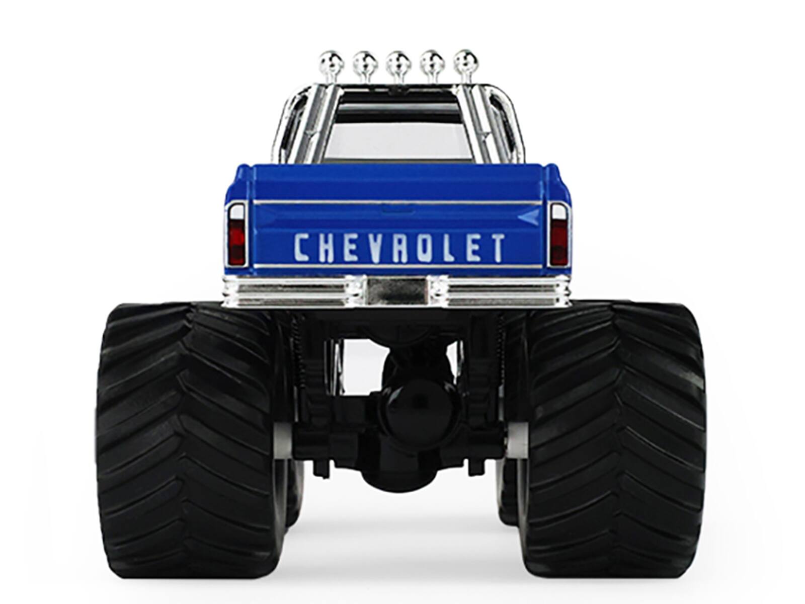 Alt View 5. Greenlight - 1972 Chevrolet K-10 Monster Truck "Chevron 150th Anniversary" White and Blue Metallic 1/43 Model Car by Greenlight.