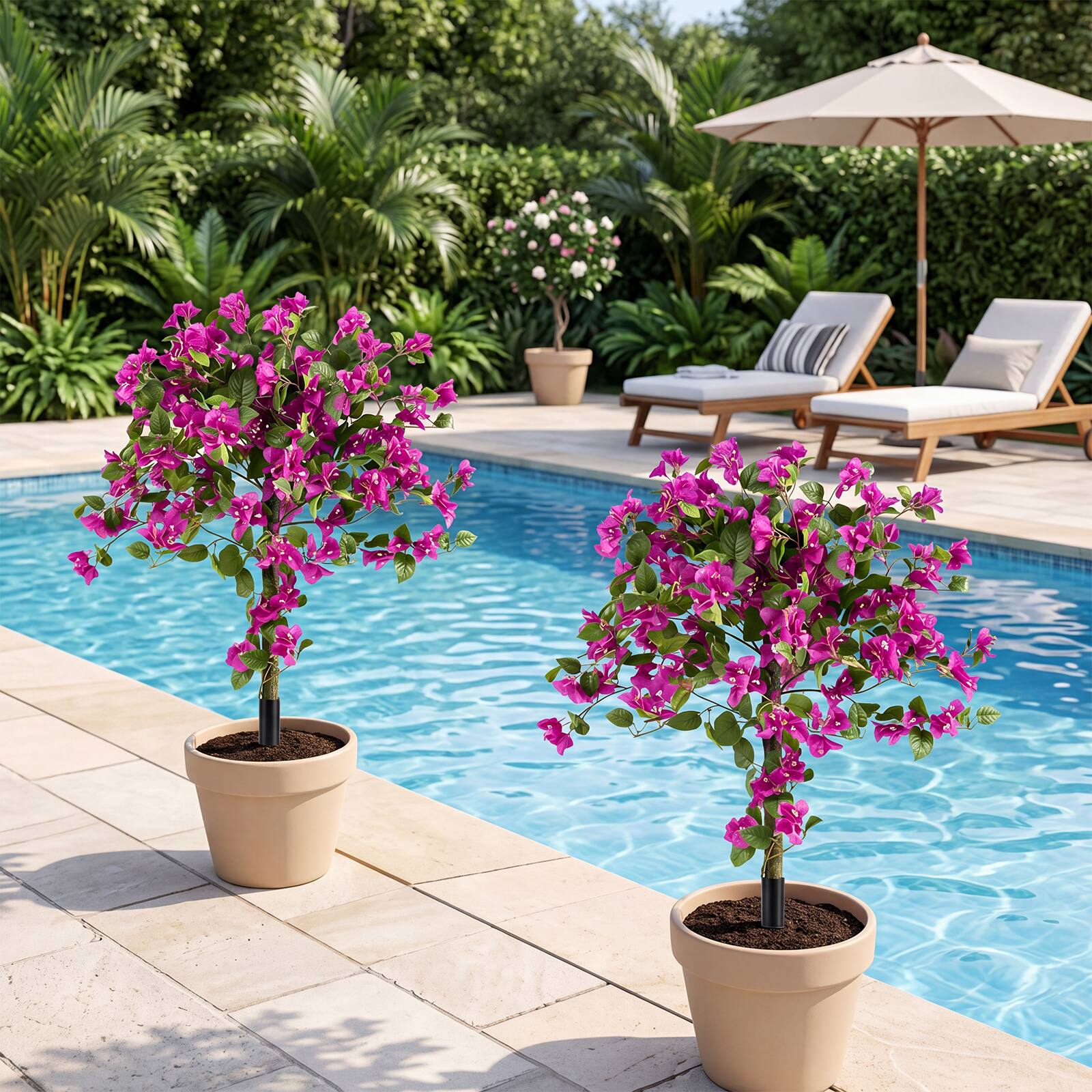 Alt View 3. Costway - Costway 2 Pack Bougainvillea Artificial Trees with Stable Ground Spike, PE Trunks for Porch - Pink + Green + Black.