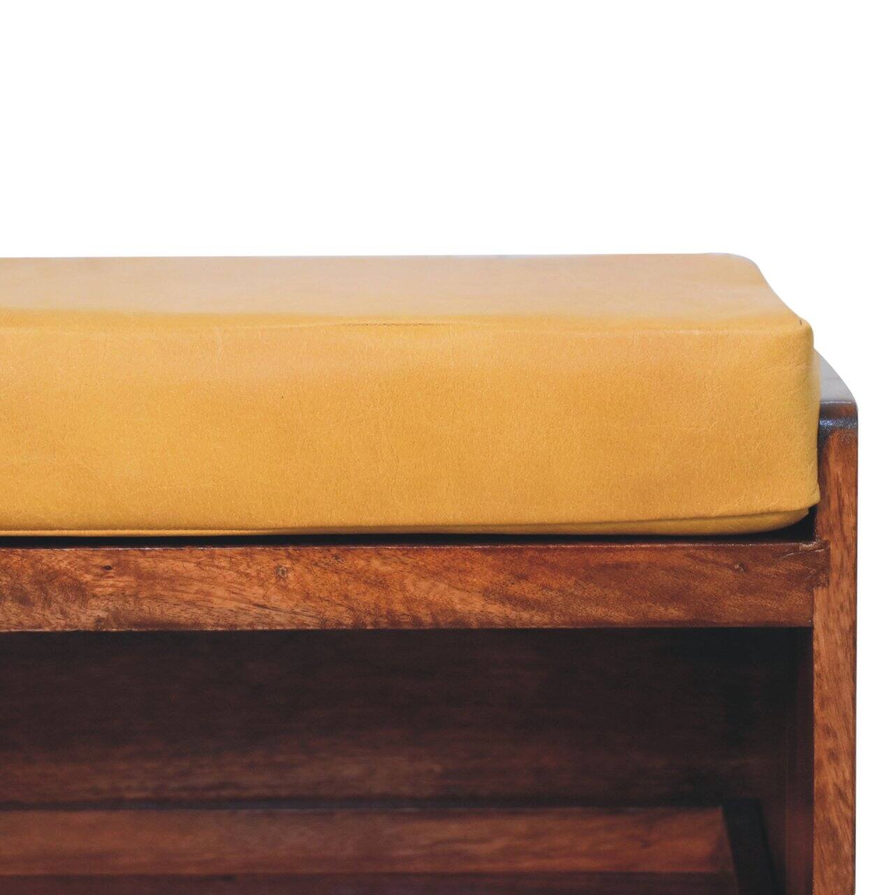 Alt View 1. Artisan Furniture - Artisan Furniture Solid Wood Buffalo Hide Pull out Honey Caramel Shoe Storage Bench - Brown and Yellow.