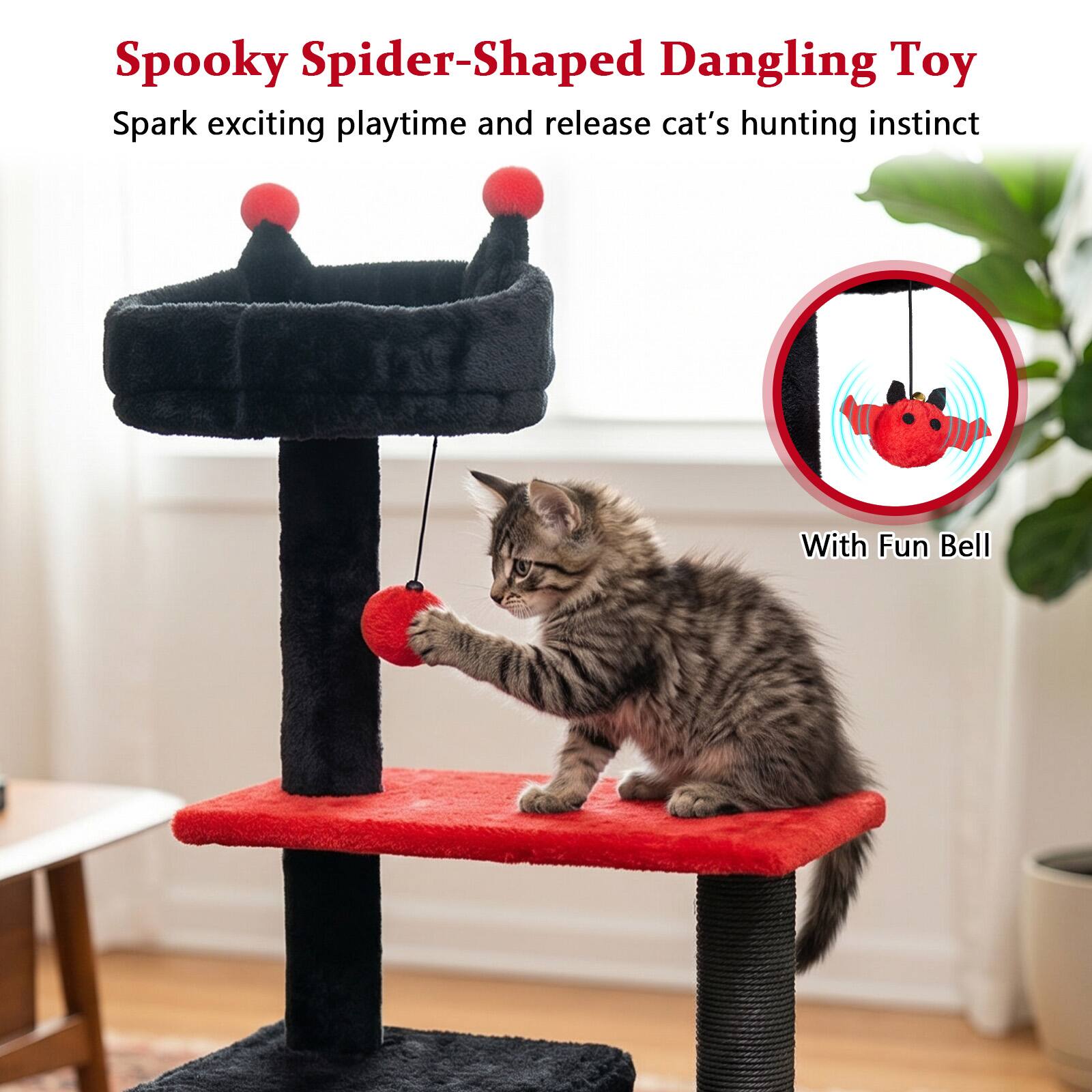 Spooky Spider-Shaped Dangling Toy  
Spark exciting playtime and release cat's hunting instinct  
With Fun Bell