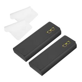 Unique Bargains - 2pcs Hard Shell Eyeglasses Case Leather with Cloth Lightweight PU for Sunglasses - Black