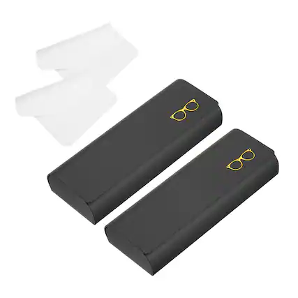 Front. Unique Bargains - 2pcs Hard Shell Eyeglasses Case Leather with Cloth Lightweight PU for Sunglasses - Black.