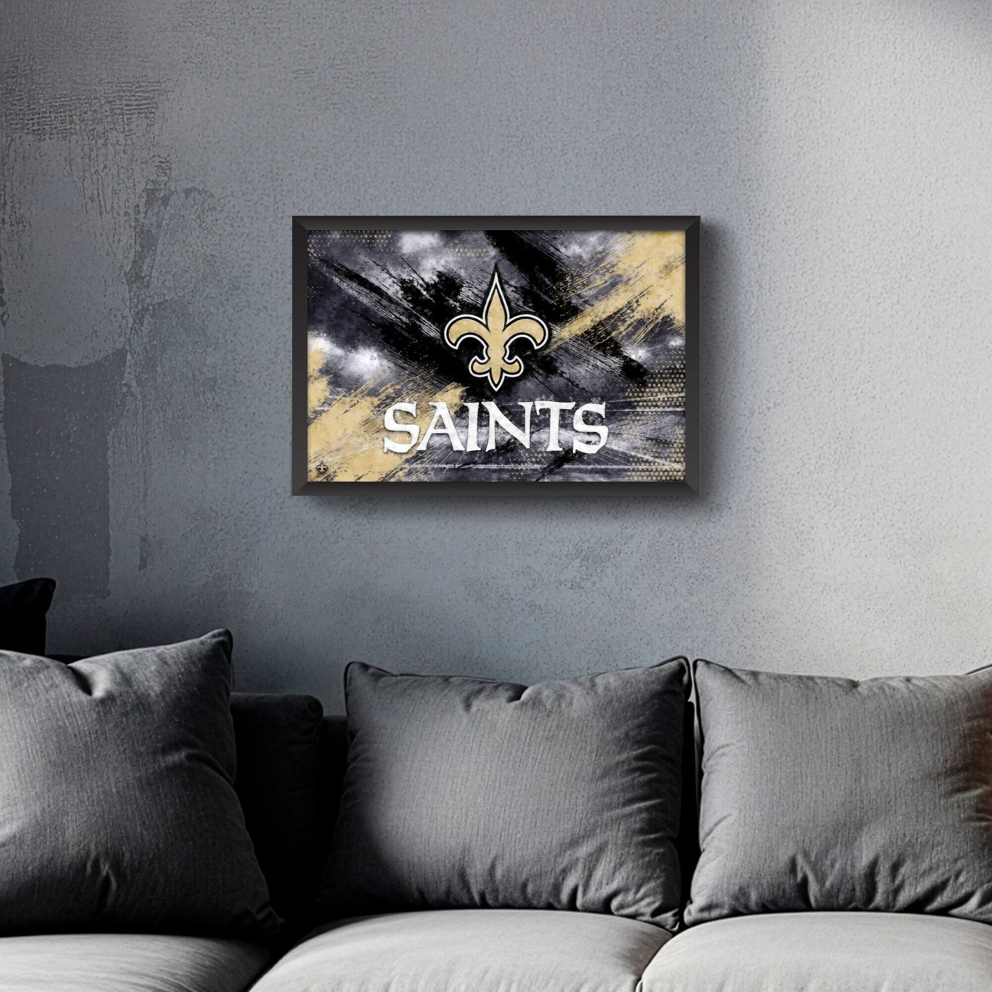 Alt View 1. Sporticulture - New Orleans Saints 27" x 39" Brush Stroke Logo Framed Art Print - Multicolor.