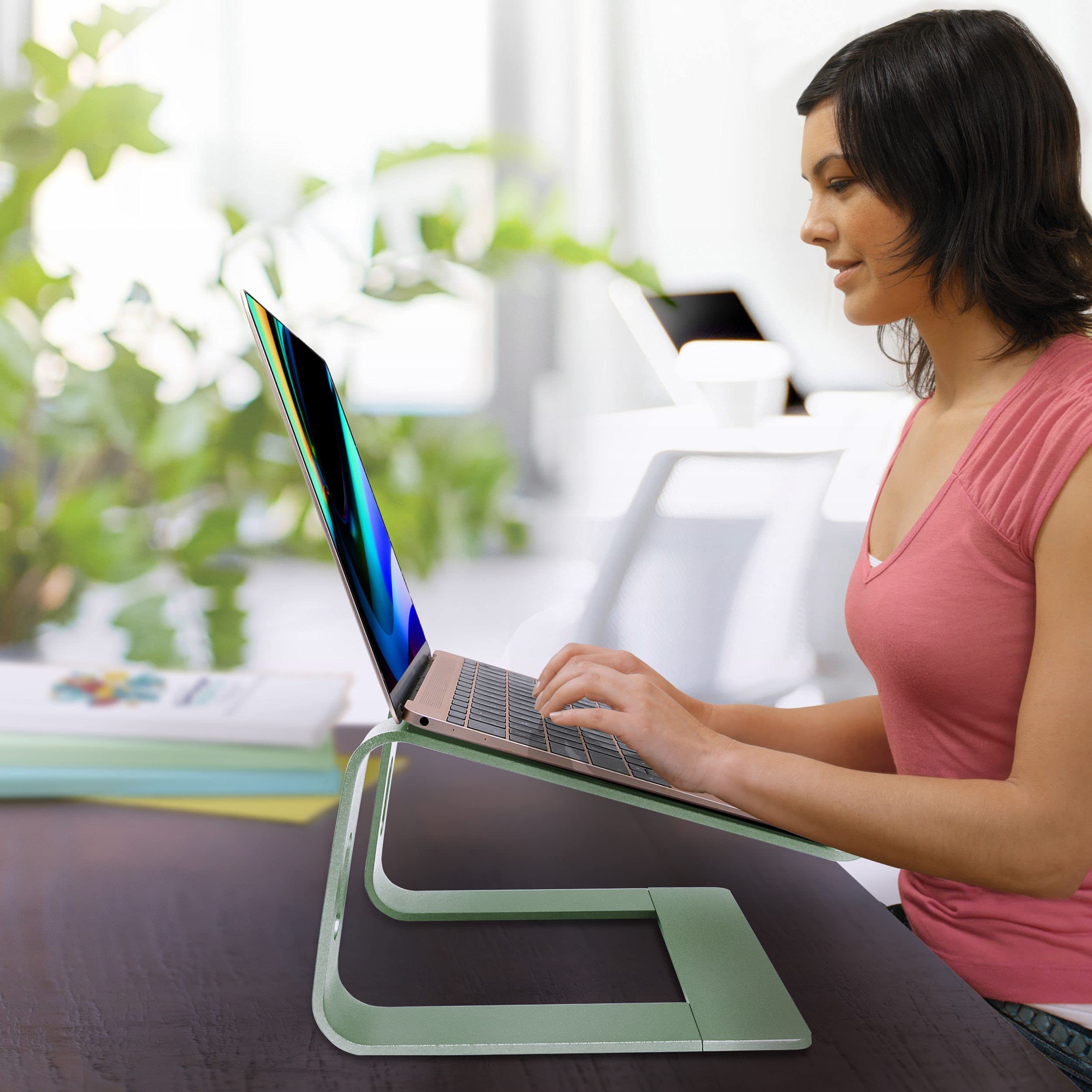 Alt View 3. HongFei - Ergonomic Aluminum Laptop Mount - Adjustable Stand for MacBook Pro/Air HP Lenovo Samsung Dell - Fits 10-17.3" Laptops - Light Green.