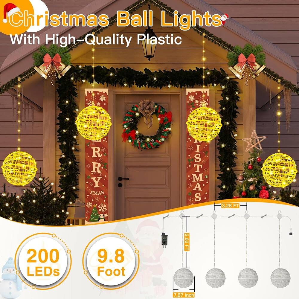 Christmas Ball Lights  
With High-Quality Plastic  

200 LEDs  
9.8 Foot  

3.28 FT  
7.87 Inch