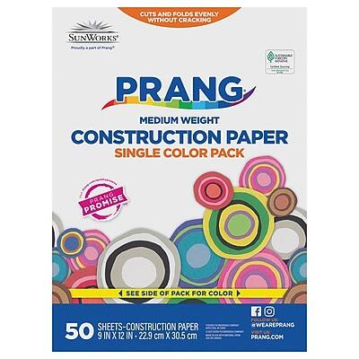 Cuts and folds evenly without cracking  
SunWorks a part of Prang  

PRANG  
MEDIUM WEIGHT  
CONSTRUCTION PAPER  
SINGLE COLOR PACK  

PRANG PROMISE  

SEE SIDE OF PACK FOR COLOR  

50 SHEETS - CONSTRUCTION PAPER  
9 IN X 12 IN - 22.9 cm X 30.5 cm  

#WEAREPRANG  
PRANG.COM  

Facebook and Instagram icons with @WEAREPRANG