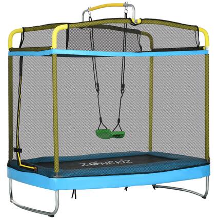 Front. Qaba - Trampoline for Kids, 6.9' Kids Trampoline with Enclosure, 3 in 1 Toddler Trampoline with Swing, Gymnastics Bar - Light Blue.