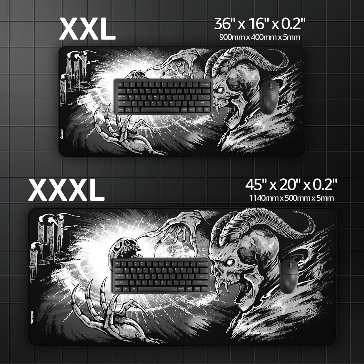 XXL  
36" x 16" x 0.2"  
900mm x 400mm x 5mm  

XXXL  
45" x 20" x 0.2"  
1140mm x 500mm x 5mm