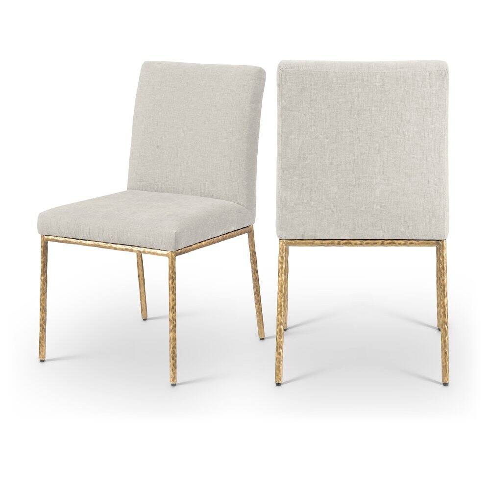Front. Meridian Furniture - Reeves Cream Chenille Fabric Upholstered Dining Side Chair, Set of 2 - Gold.