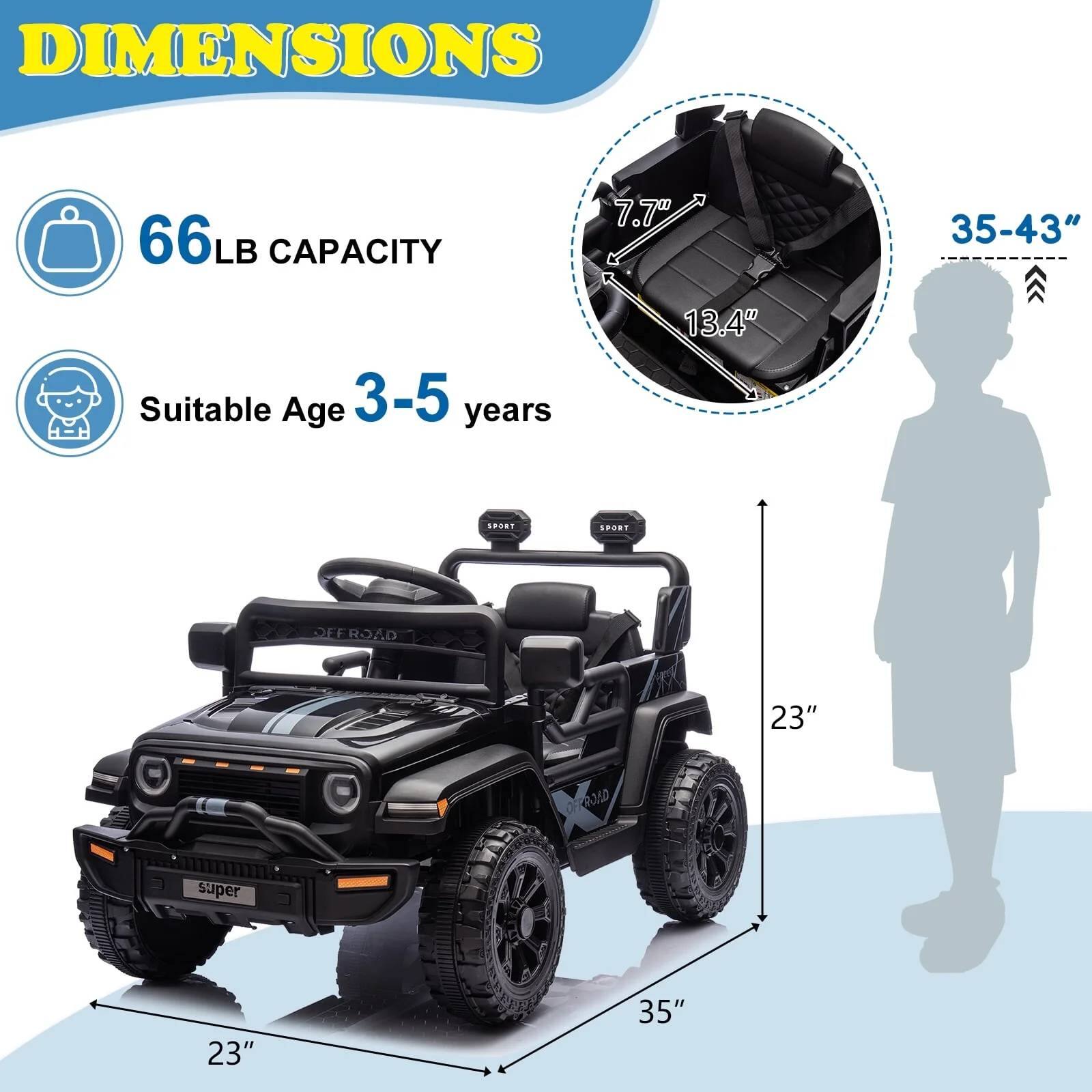DIMENSIONS  
66 LB CAPACITY  
Suitable Age 3-5 years  

7.7"  
13.4"  
35-43"  
23"  
23"  
35"