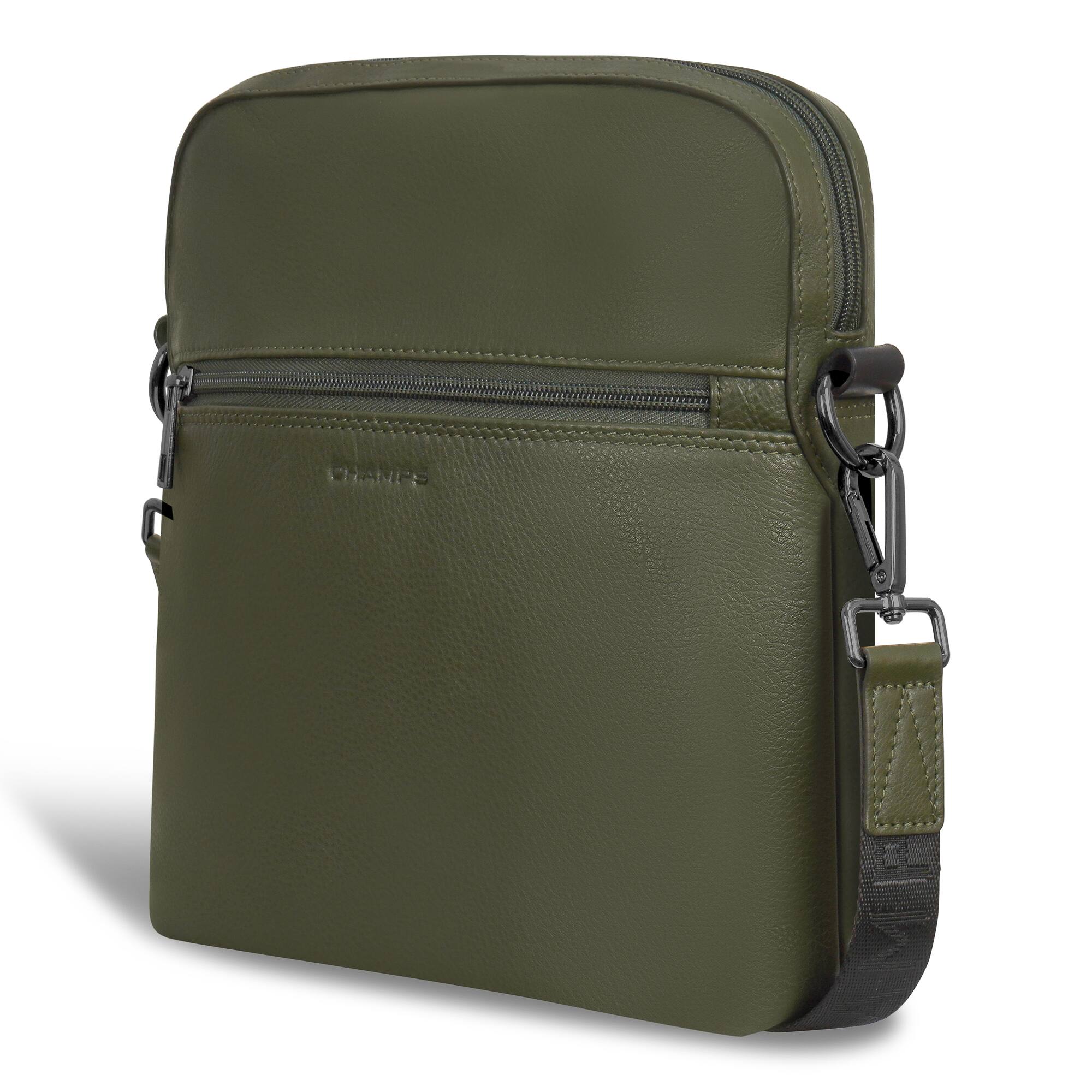 Left. Champs - Onyx Collection Leather Cross-Body Bag - Khaki.